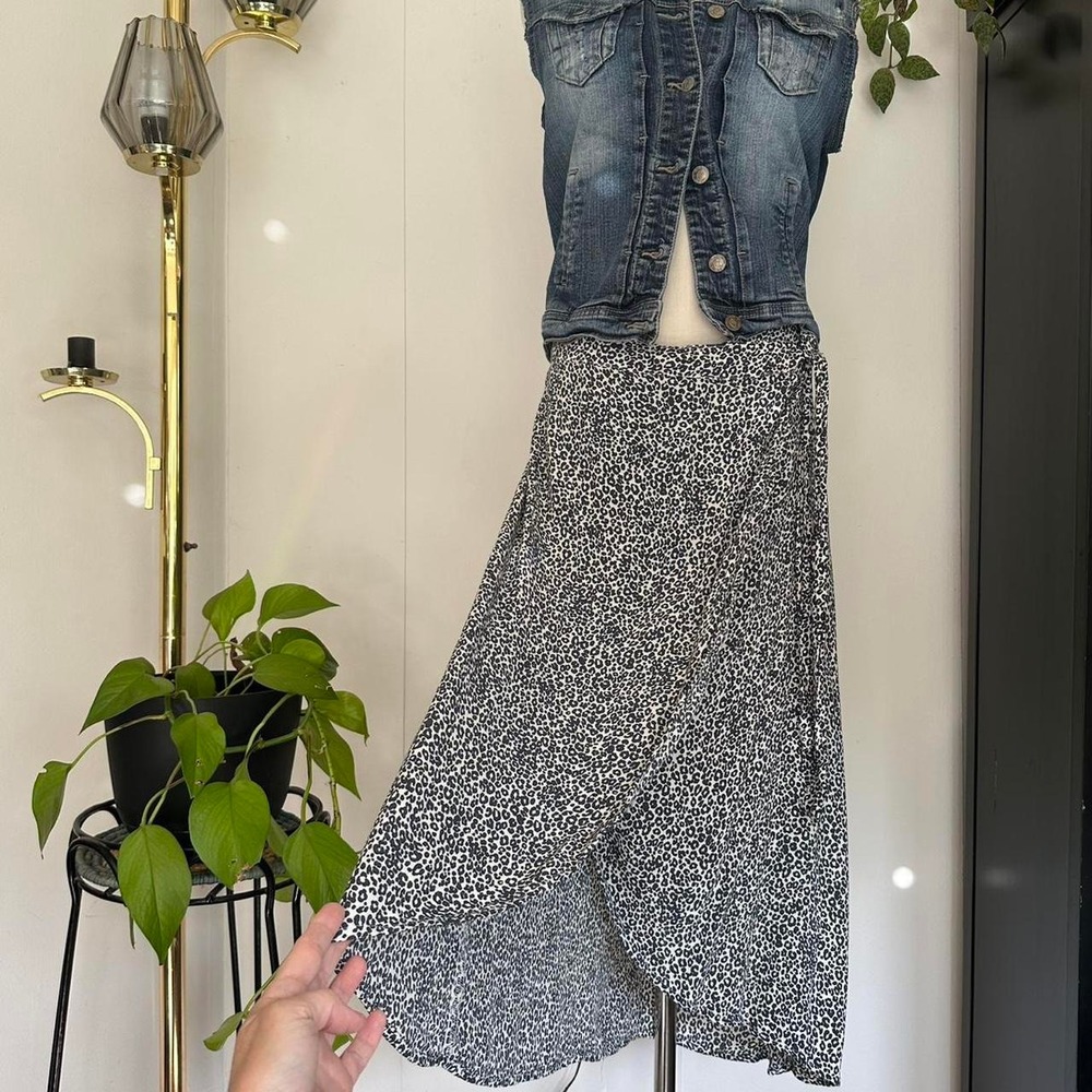 Abercrombie and Fitch Cheetah Print Wrap Maxi Skirt Asymmetrical Black Cream XL